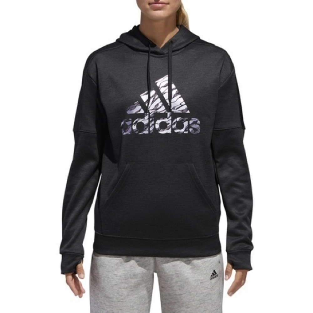Adidas Women's Badge of Sport Camo Print Hoodie Black Melange Size XS XSmall